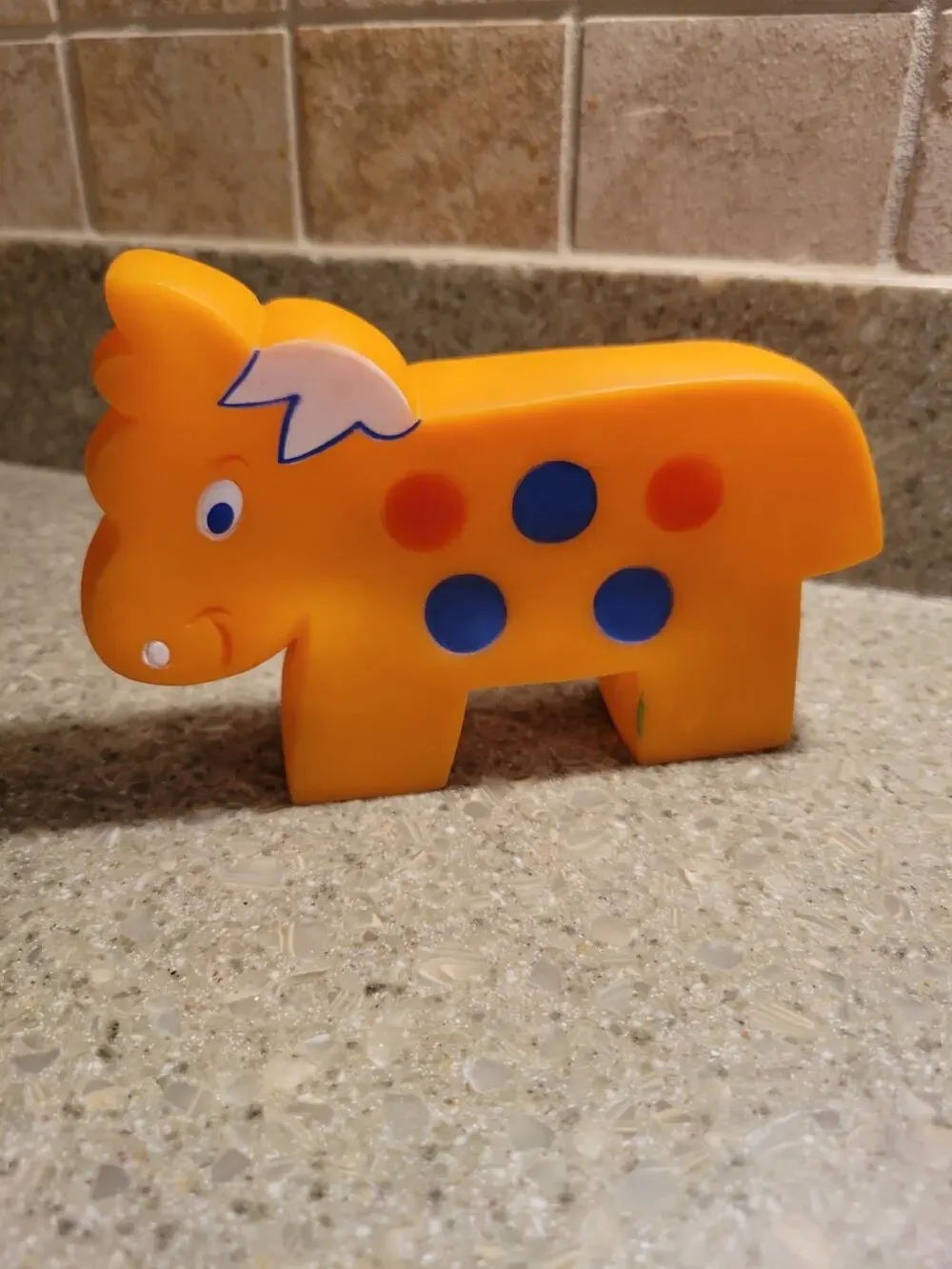 Vintage 1970s Cow Squeaky Toy Orange with Red Blue Polka Dots 5.25x3.75 Sanitoy